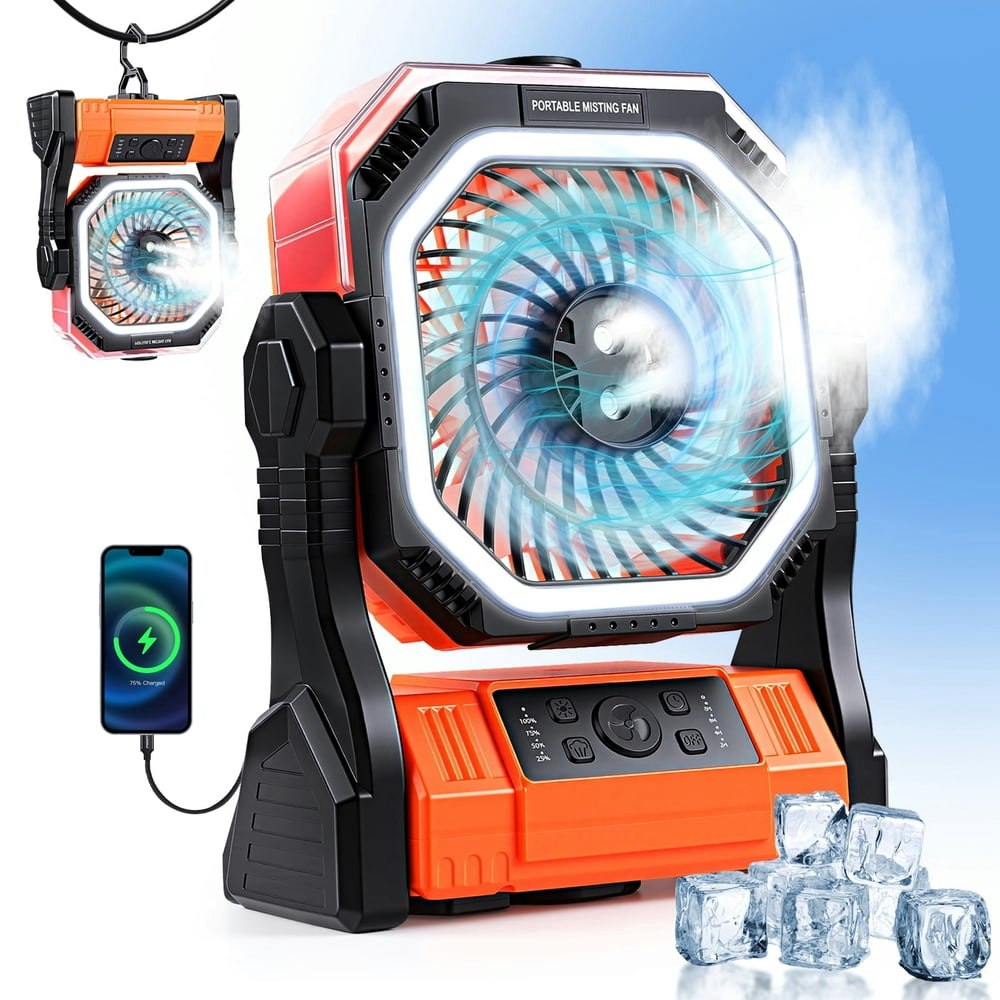 Henotian Rechargeable Camping Fan with Misting Water Tank and LED Lantern 20000mAh: $35.99 Henotian Rechargeable Camping Fan with Misting Water Tank and LED Lantern 20000mAh: $35.99