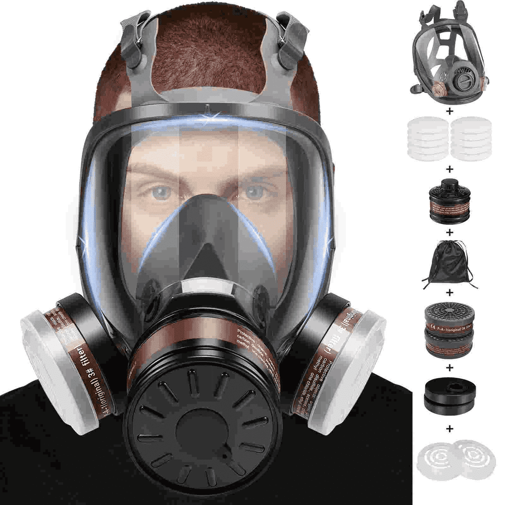 XINBTK Full Face Gas Mask Respirator with 40mm Activated Carbon Filter: $27.99