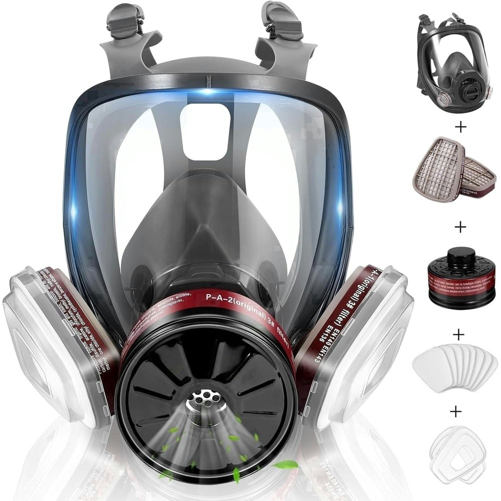 CRJKIJ Reusable Full Face Gas Mask Respirator with Activated Carbon Filters: $25.19