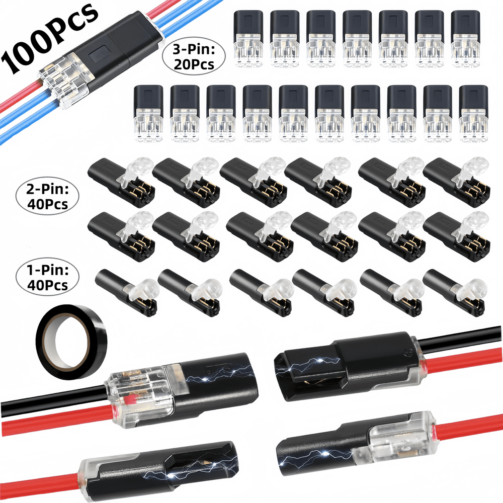 100PCS Quick Connect Wire Connectors 1/2/3-Pin 22-18 AWG: $15.99 100PCS Quick Connect Wire Connectors 1/2/3-Pin 22-18 AWG: $15.99