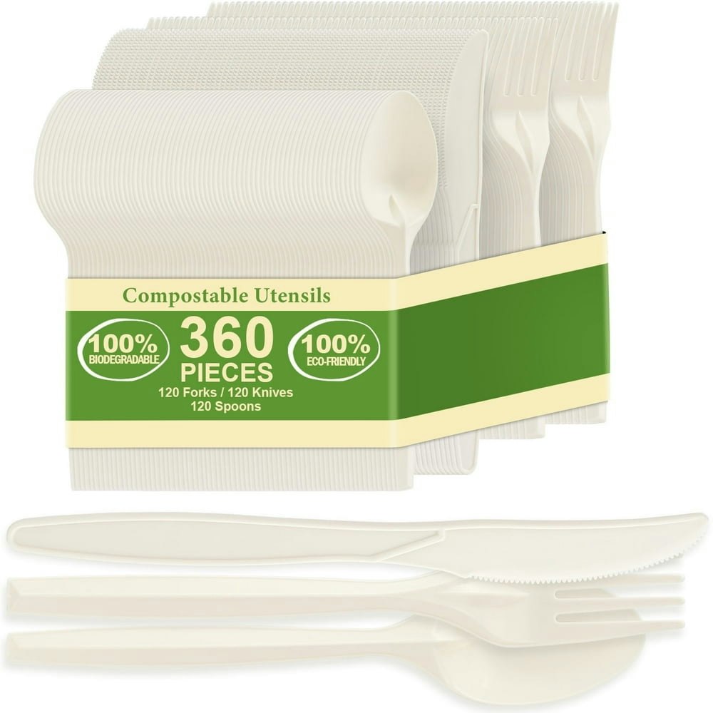 360-Pack Compostable Utensils Set with Forks Spoons and Knives: $17.99