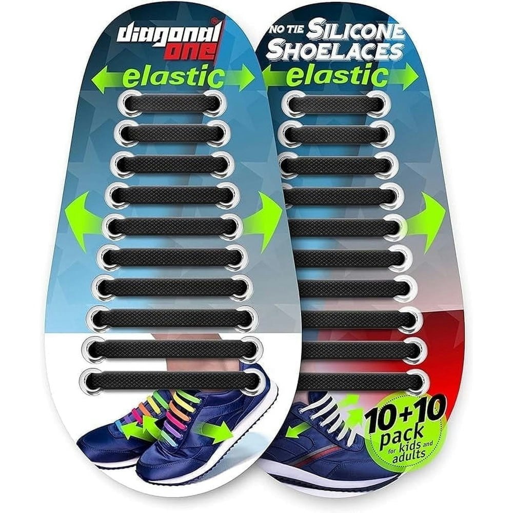 Diagonal One No-Tie Elastic Silicone Shoelaces 16-Pack Black: $9 Diagonal One No-Tie Elastic Silicone Shoelaces 16-Pack Black: $9