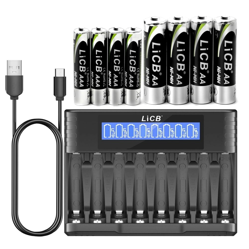 LiCB AA and AAA Rechargeable Batteries with 8-Bay Smart Charger 8-Count (4 AA + 4 AAA): $26.99
