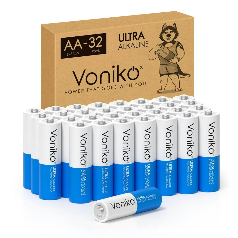Voniko AA Alkaline Batteries 32-Pack: $13.49