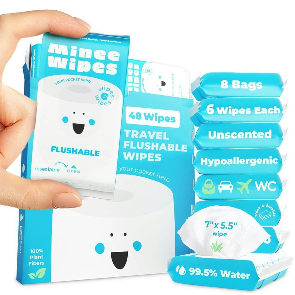 Travel Flushable Wipes 8-Pack 48 Wipes: $8.99