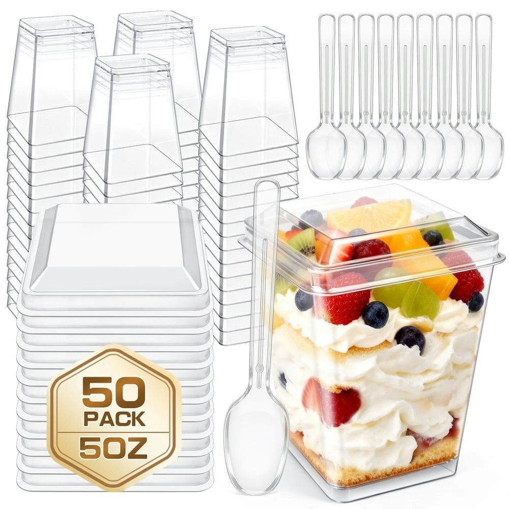 MOJINO 5 oz Plastic Dessert Cups with Lids 50-Pack: $15.99