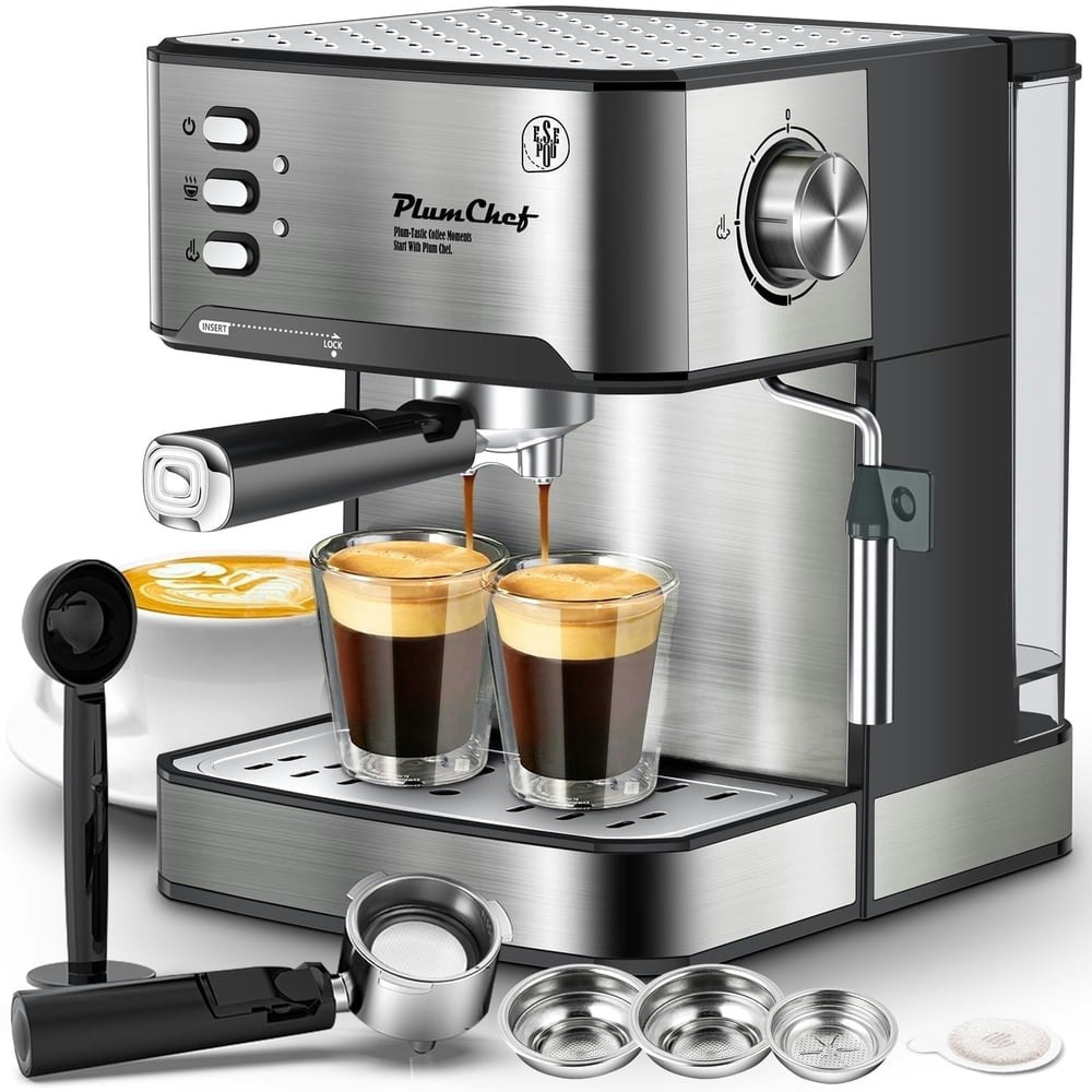 Plum Chef Espresso Machine with Milk Frother Steam Wand 1.5L Water Tank: $79.99 Plum Chef Espresso Machine with Milk Frother Steam Wand 1.5L Water Tank: $79.99