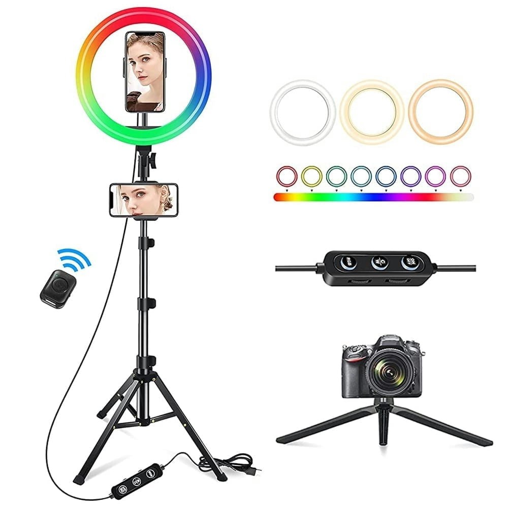 Cshidworld 13" LED RGB Selfie Ring Light with Tripod Stand and Phone Holder: $24.99