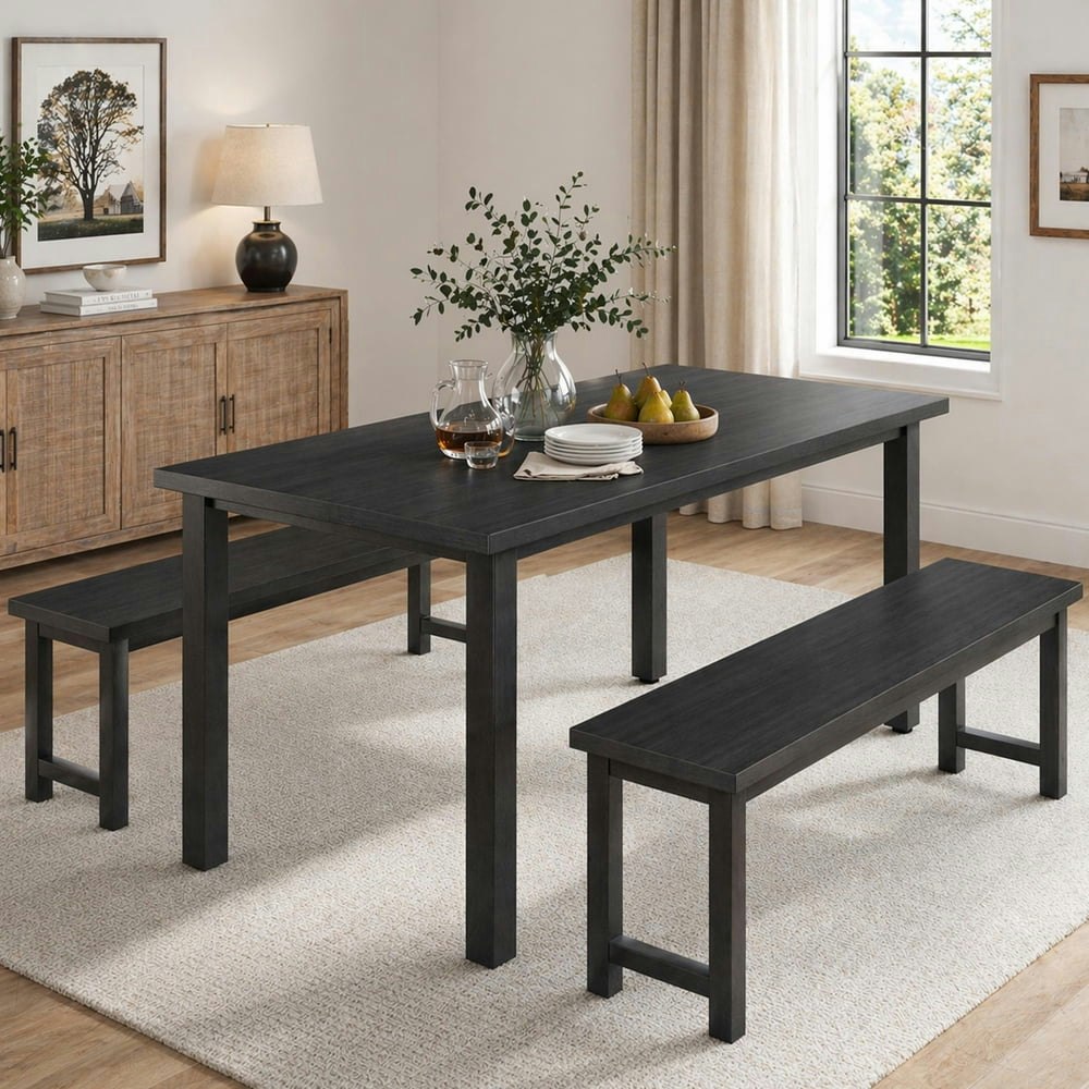 Uhomepro Dining Table Set with 2 Benches for 4: $104.88 Uhomepro Dining Table Set with 2 Benches for 4: $104.88