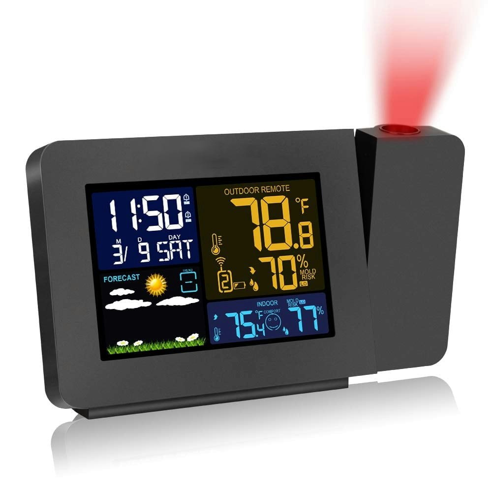 Qishi Projection Alarm Clock with Temperature Display and Weather Forecast: $26.96