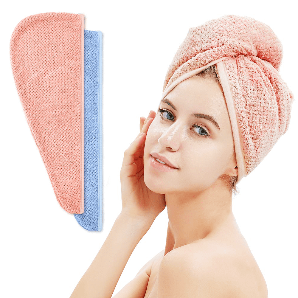 Suptree Microfiber Hair Towel Turban Wrap 2-Pack (Blue + Pink): $10.79