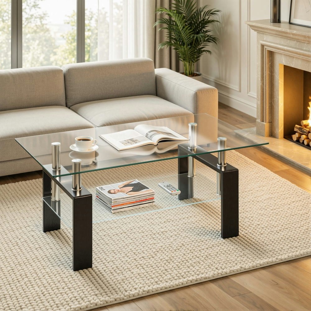 Segmart Glass Coffee Table with Lower Shelf: $59.99 Segmart Glass Coffee Table with Lower Shelf: $59.99