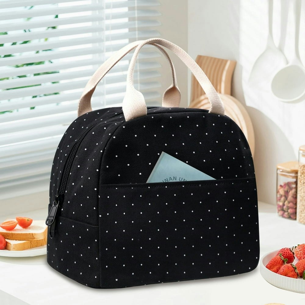 Inosoo Insulated Lunch Bag for Women Black Polka Dot: $11.59
