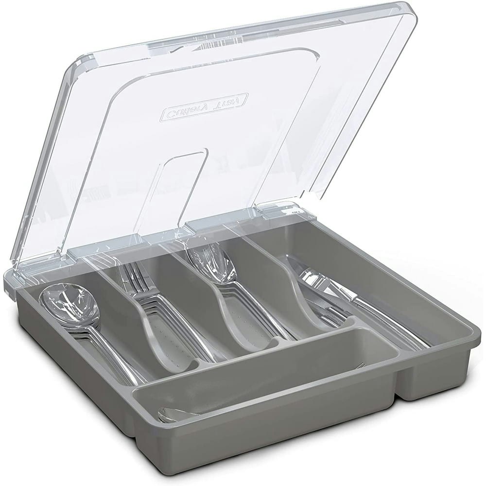 Vachan 5-Compartment Silverware Tray Drawer Organizer with Lid: $17.91 Vachan 5-Compartment Silverware Tray Drawer Organizer with Lid: $17.91