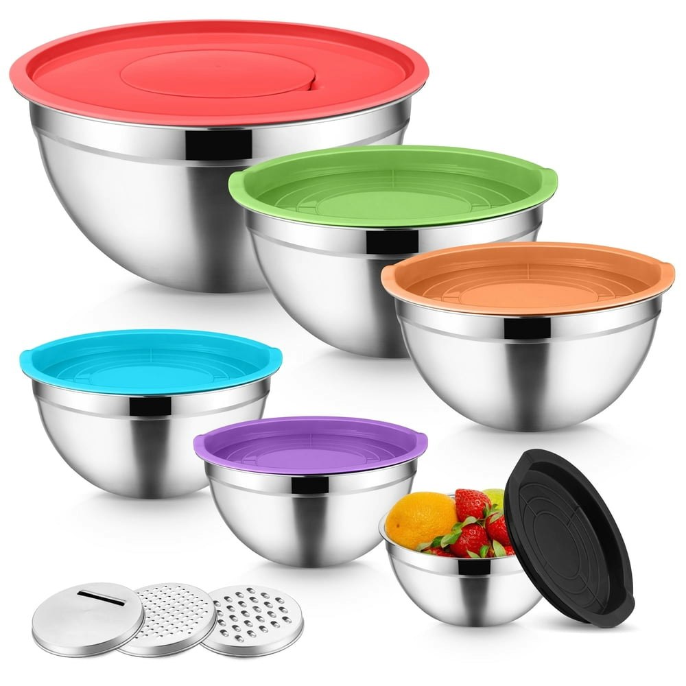 Vesteel 9-Piece Stainless Steel Mixing Bowl Set with Lids and Graters: $19.89