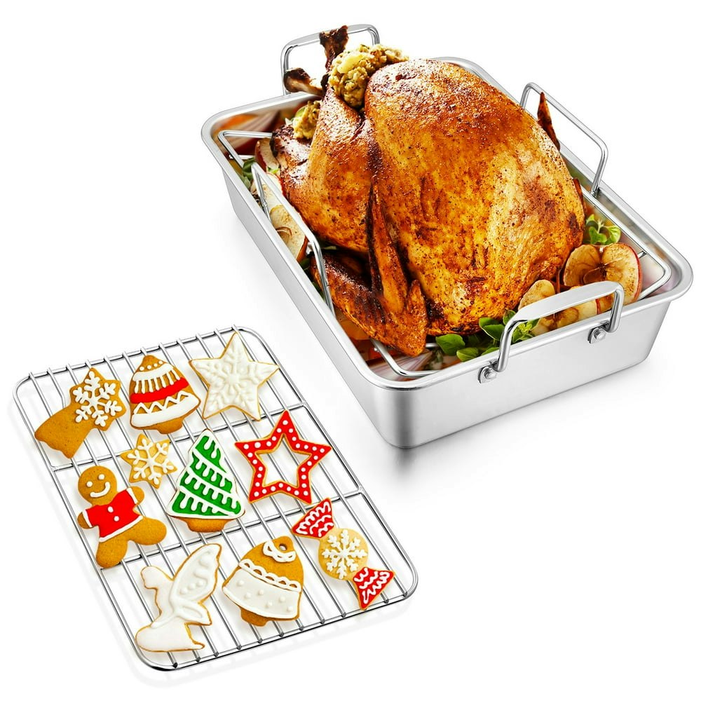 VeSteel 16-inch x 11.5-inch Stainless Steel Roasting Pan with Rack: $32.99