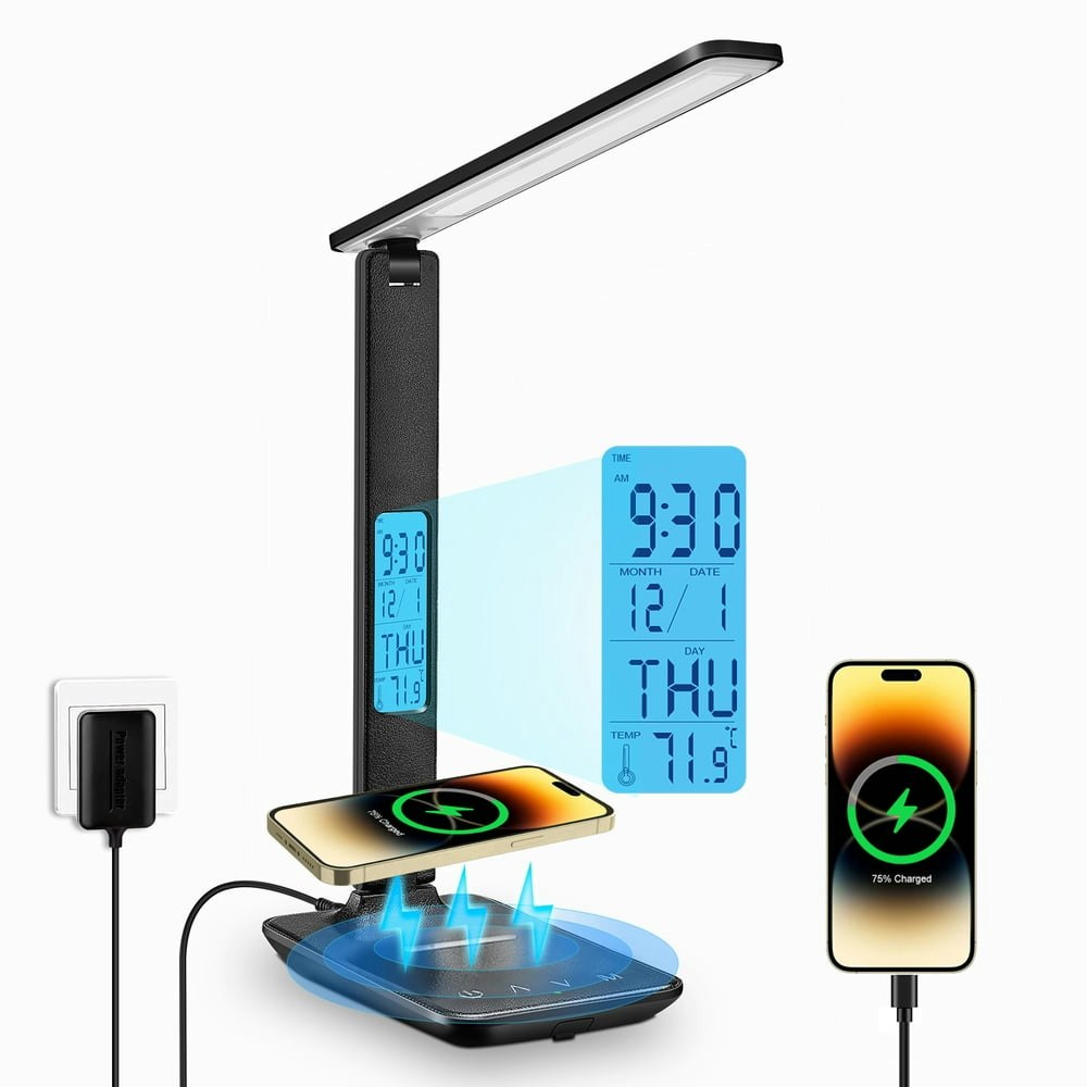 LED Desk Lamp with Wireless Charger and USB Charging Port with Clock and Alarm: $20.99 LED Desk Lamp with Wireless Charger and USB Charging Port with Clock and Alarm: $20.99