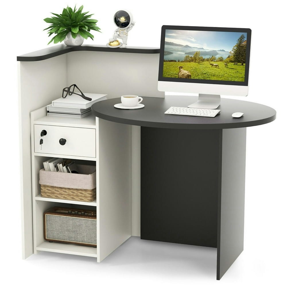 Gymax Front Reception Counter Desk with Lockable Drawer and Open Shelf: $107.99 Gymax Front Reception Counter Desk with Lockable Drawer and Open Shelf: $107.99
