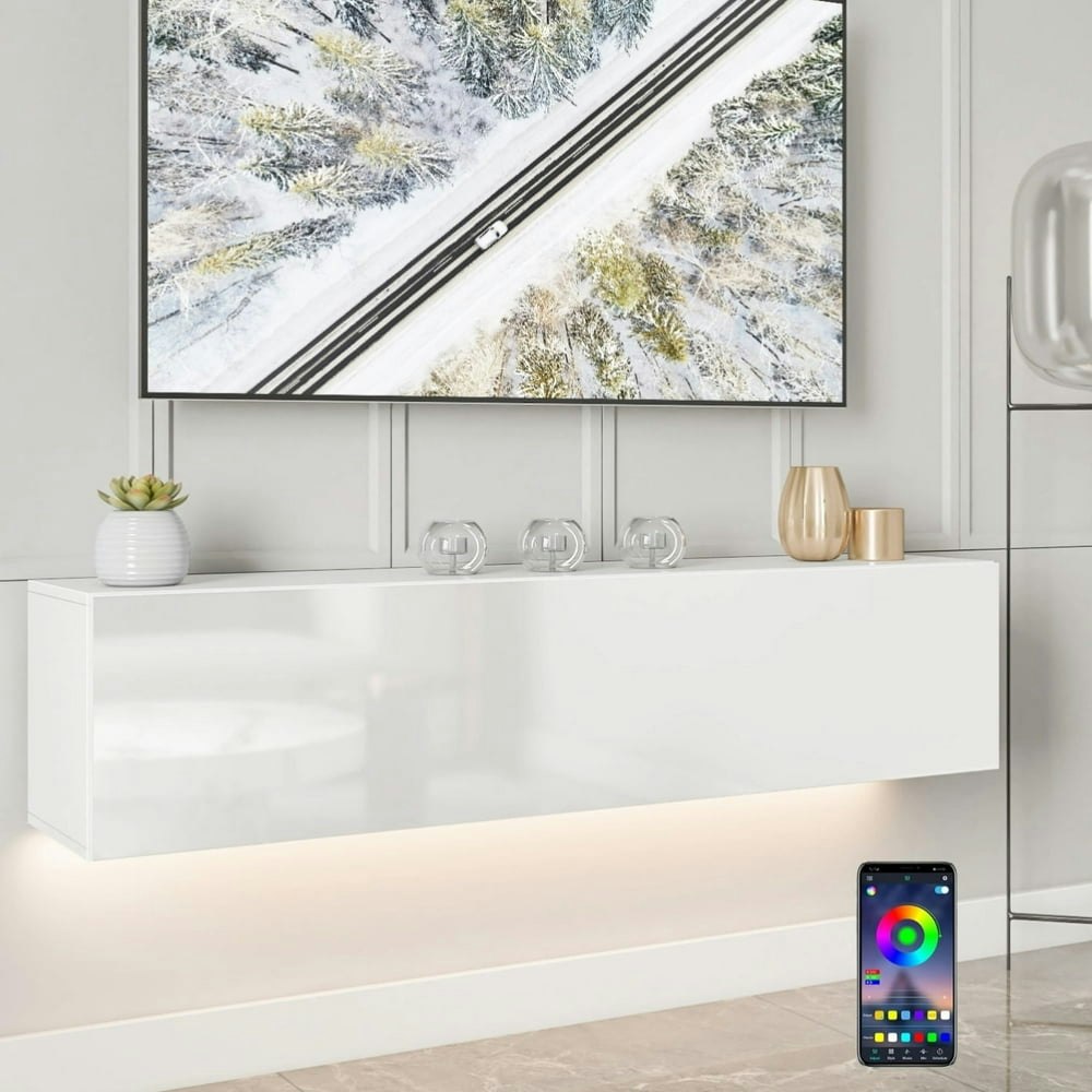 Hommpa Wall Mounted Floating TV Stand with LED Lights for Up to 65": $115.97