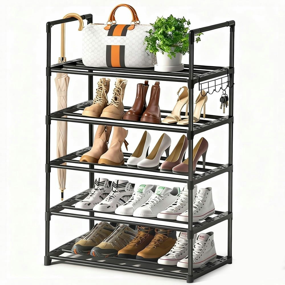 5-Tier Stackable Shoe Rack with Hooks: $14.79 5-Tier Stackable Shoe Rack with Hooks: $14.79
