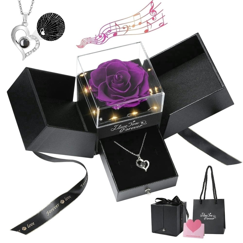 Emibele Preserved Purple Rose with Heart Necklace: $22.99