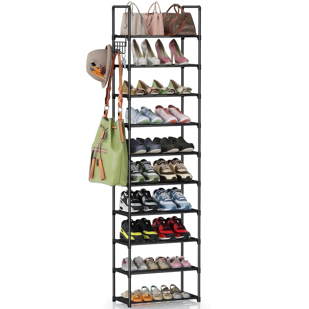 Bug Hull 10-Tier Metal Shoe Rack with Hooks: $15.69 Bug Hull 10-Tier Metal Shoe Rack with Hooks: $15.69