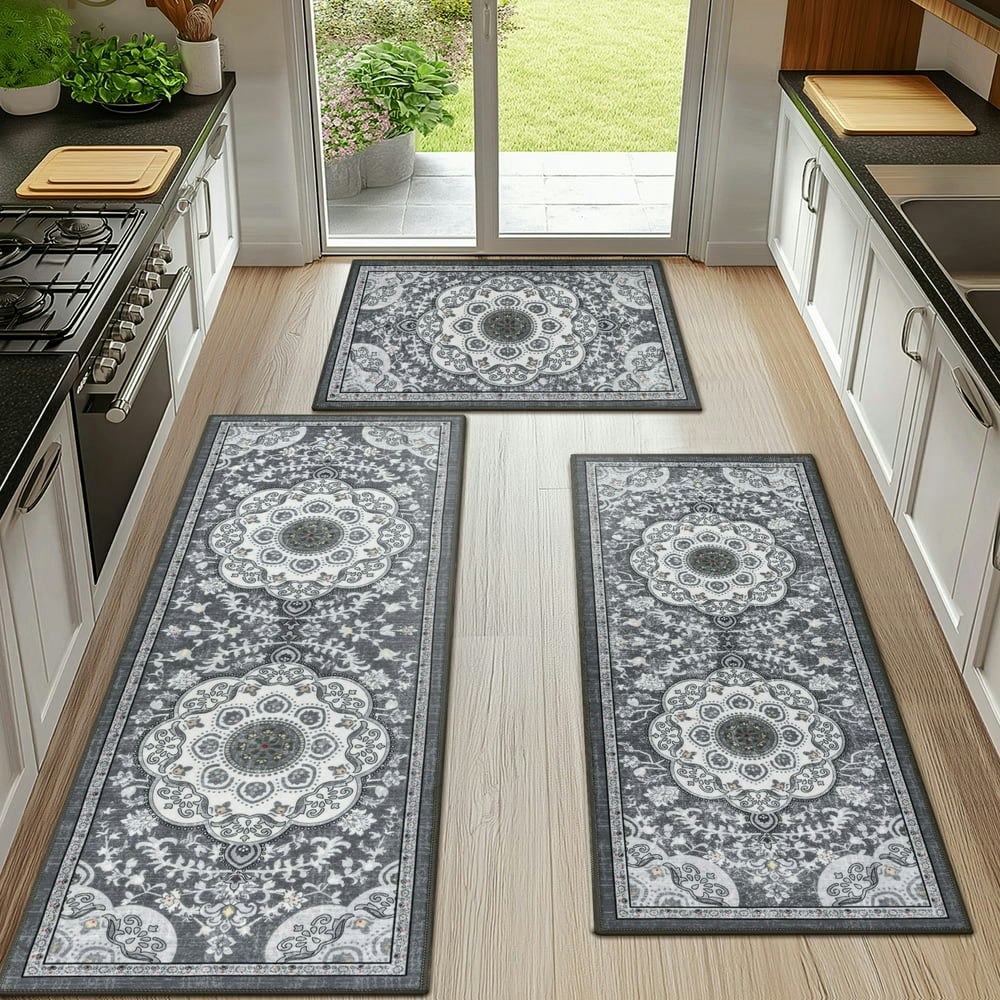 Boho Washable Non-Slip Kitchen Rug Set 3-Piece with Runner: $26.99 Boho Washable Non-Slip Kitchen Rug Set 3-Piece with Runner: $26.99