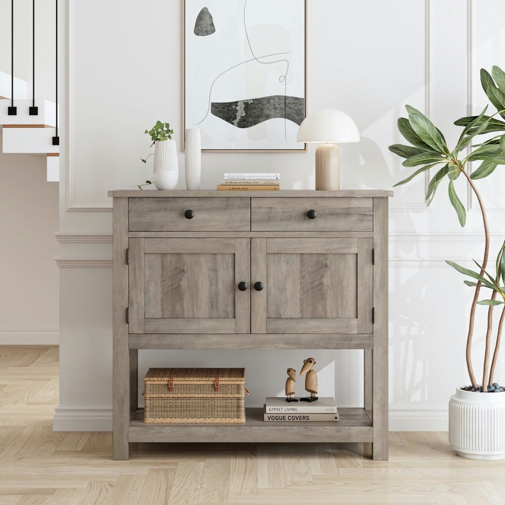 Homfa Farmhouse Console Table with Storage Cabinet and Drawers: $98.99 Homfa Farmhouse Console Table with Storage Cabinet and Drawers: $98.99
