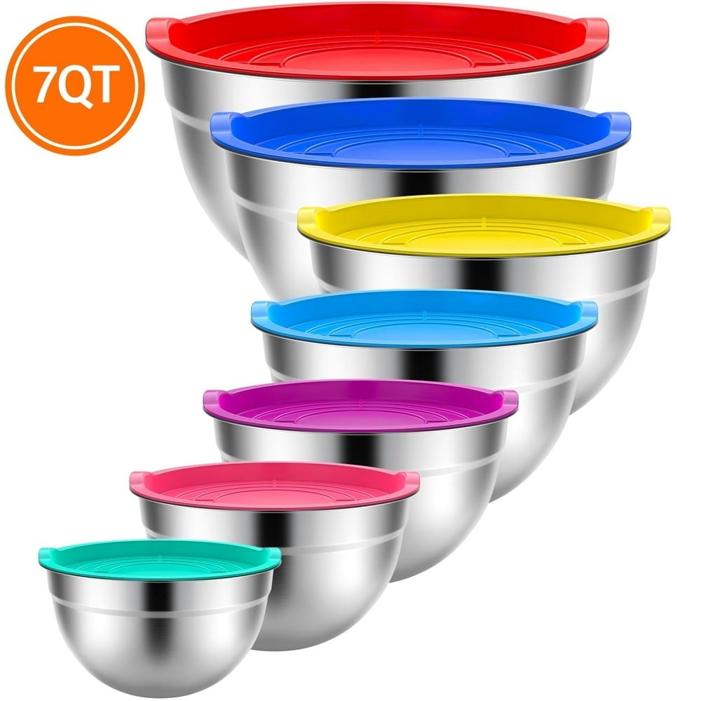 Tinana 7-Piece Stainless Steel Mixing Bowl Set with Lids: $20.99 Tinana 7-Piece Stainless Steel Mixing Bowl Set with Lids: $20.99