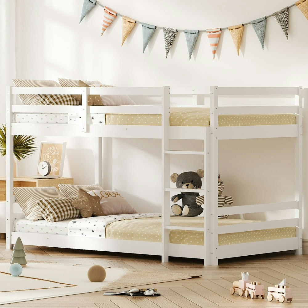 Zimtown Twin-Over-Twin Low Floor Bunk Bed with Guard Rails: $188.99