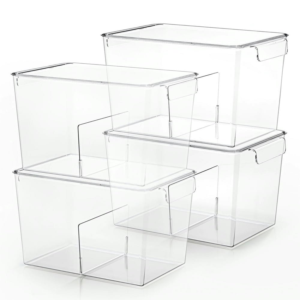 Stackable Clear Storage Bins with Lids: $29.97