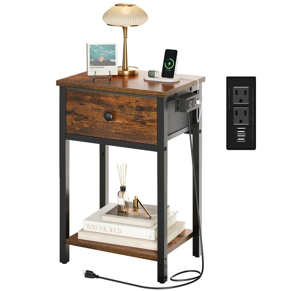 Yoobure Nightstand with Charging Station and Drawer: $39.97