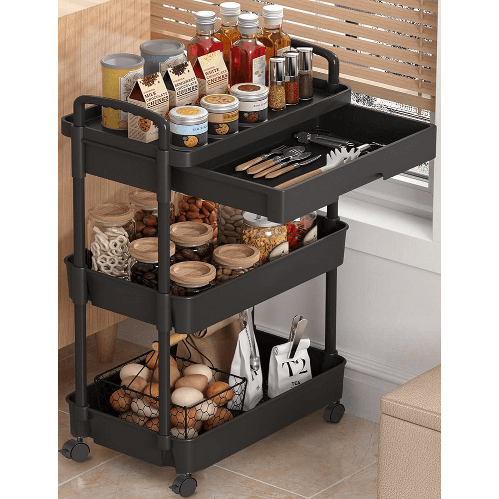 Rluetime 3-Tier Utility Rolling Cart with Drawer: $19.99 Rluetime 3-Tier Utility Rolling Cart with Drawer: $19.99