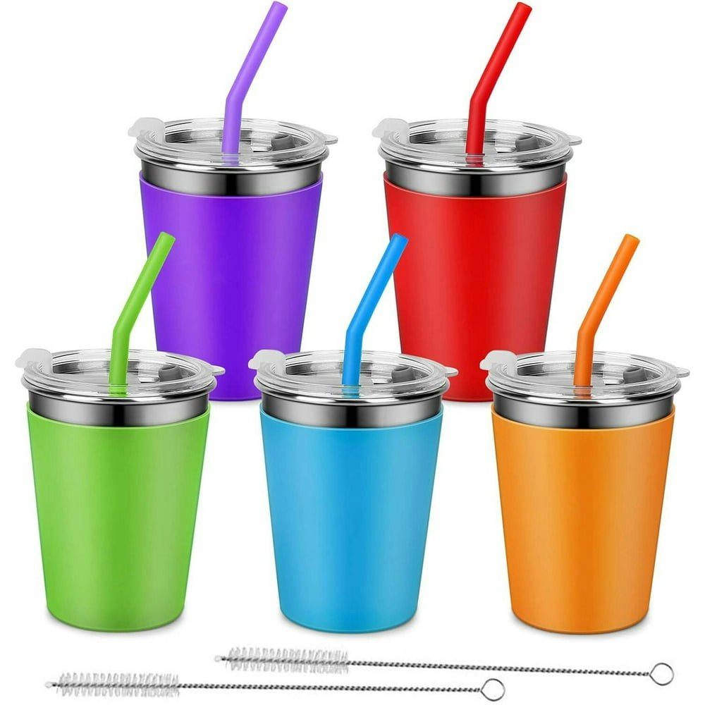 Kids Stainless Steel Water Tumblers with Straws and Lids 5-Pack 12 oz: $18.89 Kids Stainless Steel Water Tumblers with Straws and Lids 5-Pack 12 oz: $18.89