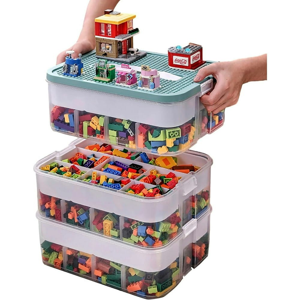 Plastic Stackable Toy Storage Organizer Box 3-Layer with Adjustable Compartments and Lids: $35.99