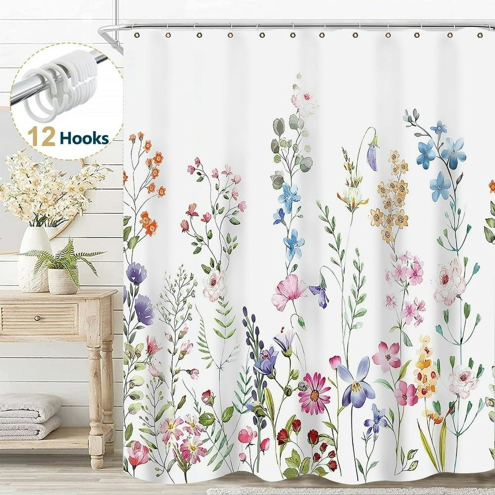 Dznils 72" x 72" Floral Fabric Shower Curtain: $12.99 Dznils 72" x 72" Floral Fabric Shower Curtain: $12.99