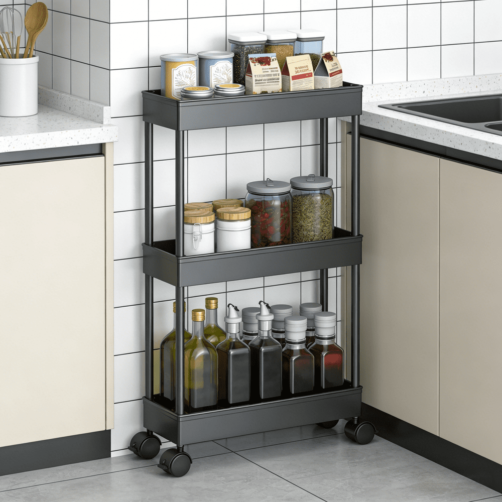 Hioha 3-Tier Slim Rolling Cart with Lockable Casters: $17.79 Hioha 3-Tier Slim Rolling Cart with Lockable Casters: $17.79