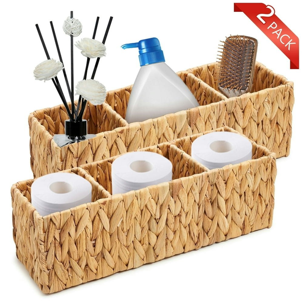 Tripumer 3-Compartment Water Hyacinth Wicker Storage Baskets 2-Pack: $21.66