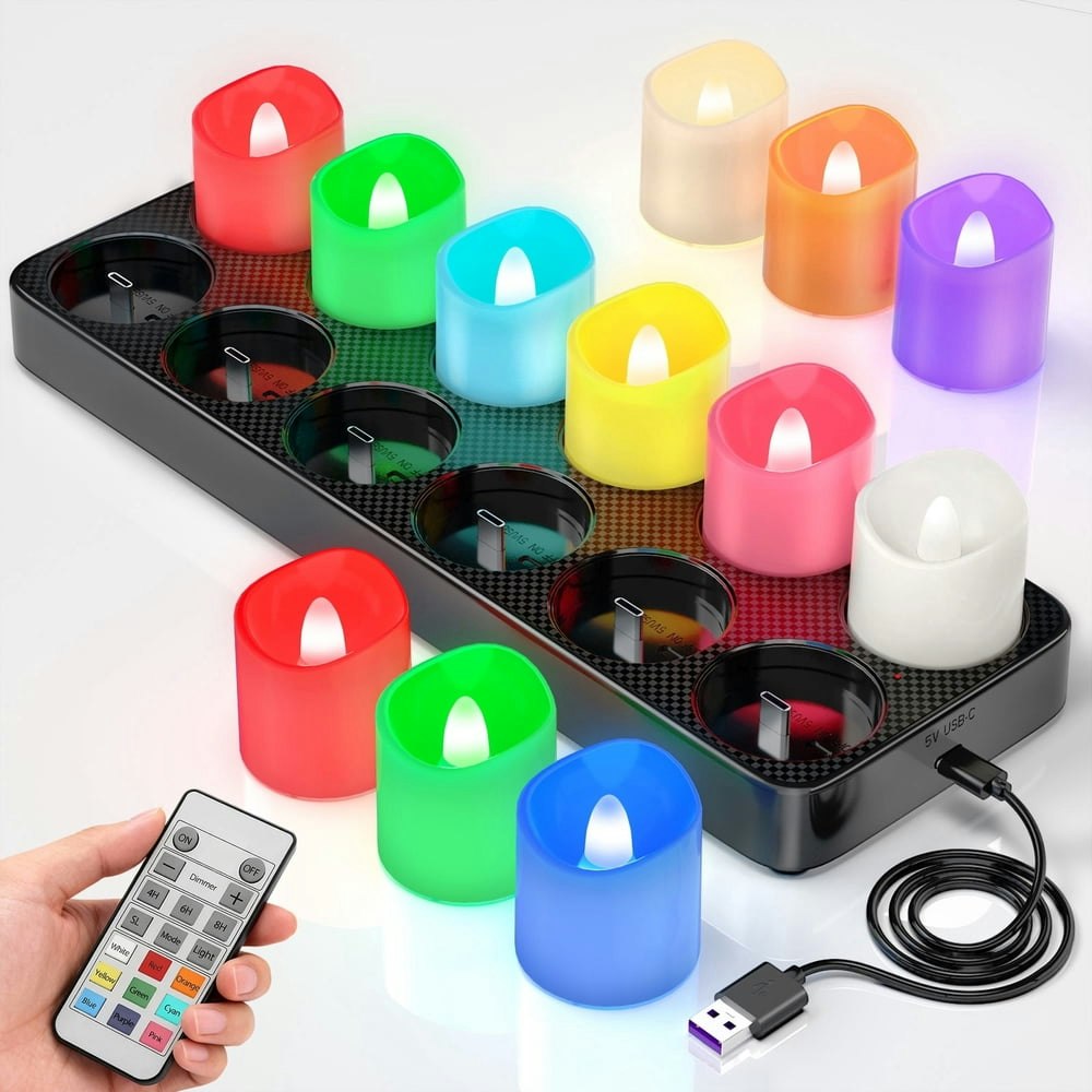 PCHERO Rechargeable Color-Changing Tea Lights 12-Pack with Remote and Charging Base 1.57": $35.99 PCHERO Rechargeable Color-Changing Tea Lights 12-Pack with Remote and Charging Base 1.57": $35.99