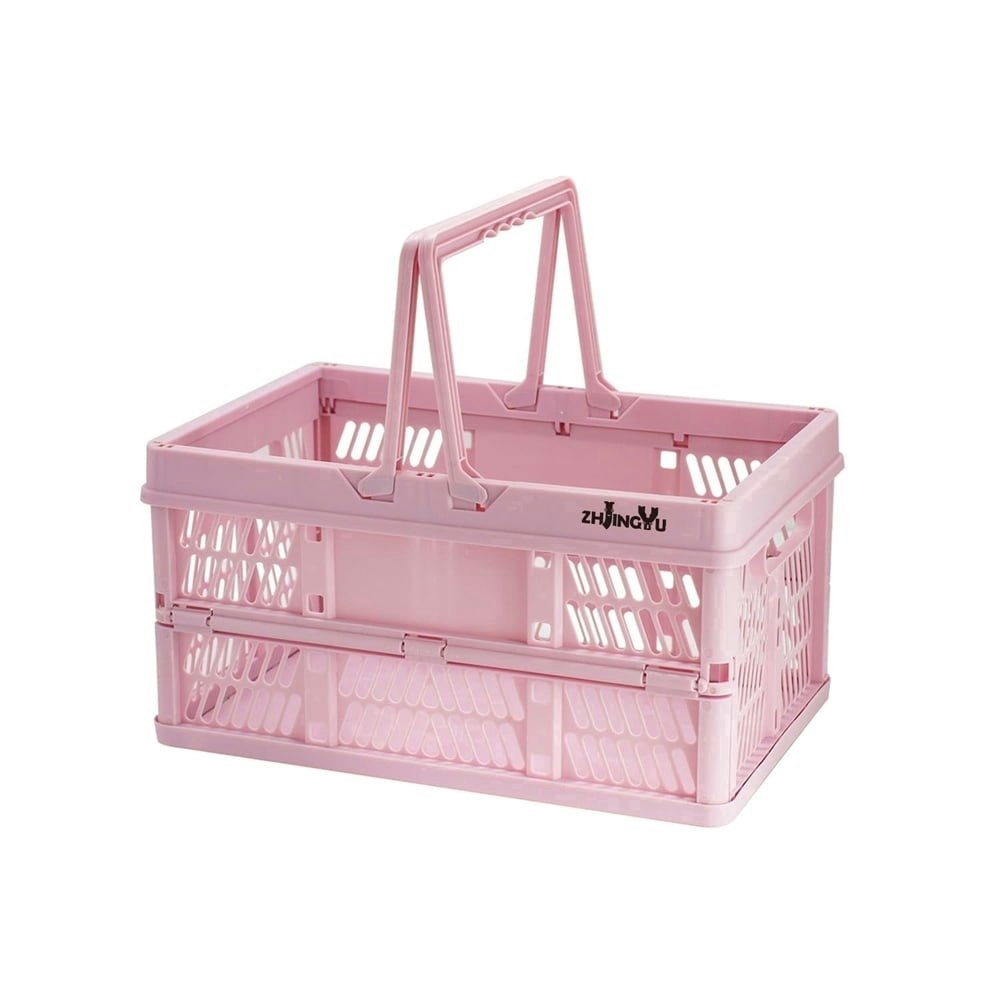 Foldable Storage Basket with Handles Pink: $16.91