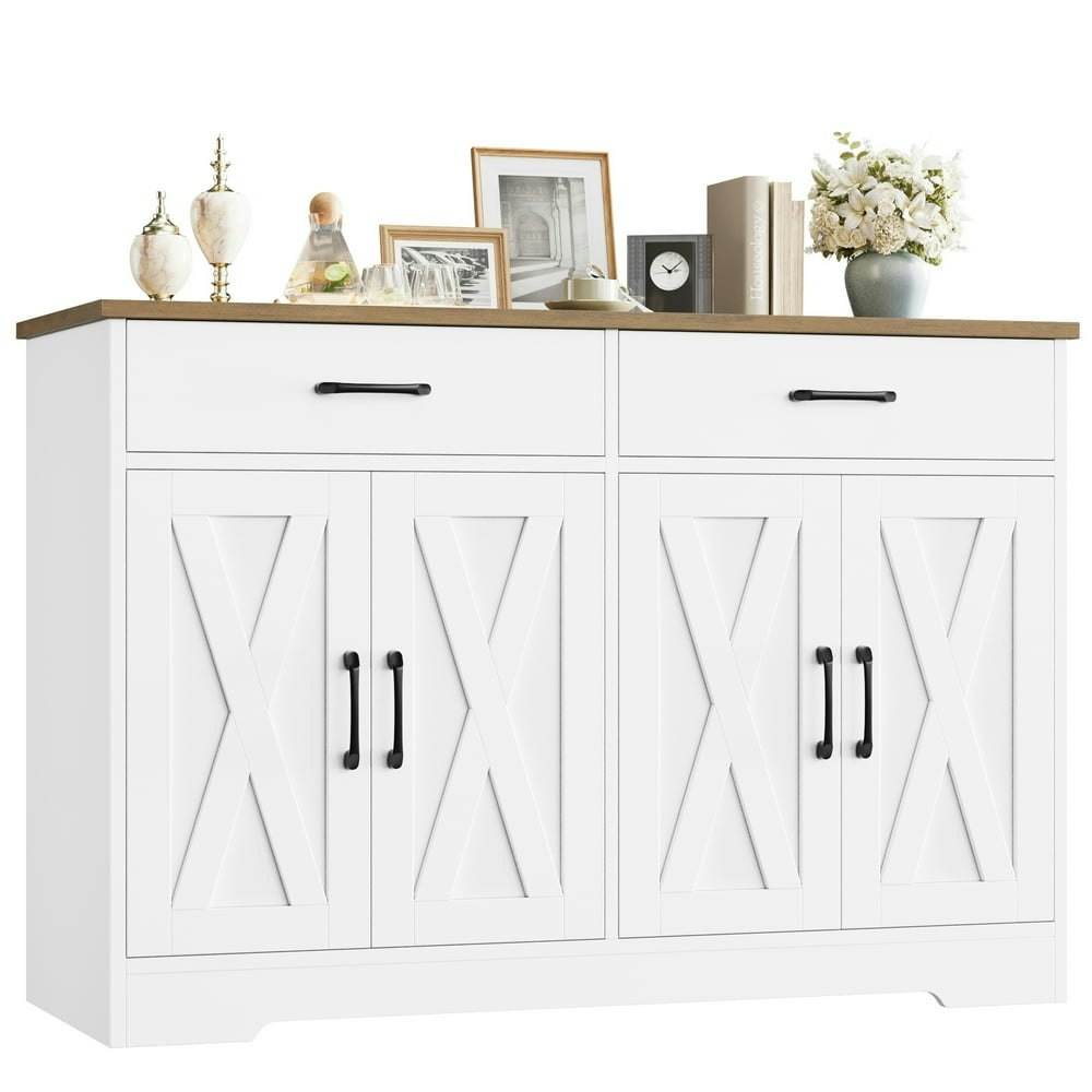 Hiphuta 47" Farmhouse Sideboard Storage Cabinet with 4 Doors and 2 Drawers: $159.99