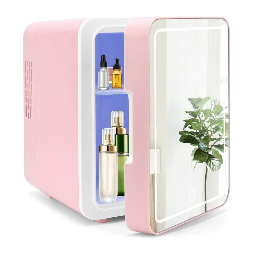 Nishcon LED Lighted Mini Beauty Fridge with Mirror Door 4L Pink: $42.98