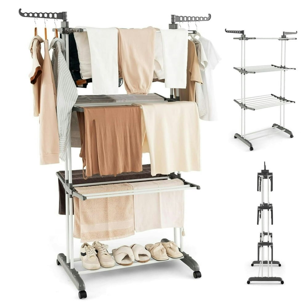 BN-Link 4-Tier Collapsible Clothes Drying Rack with Side Wings: $29.69
