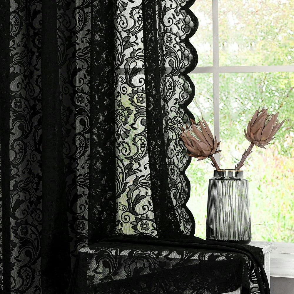 Pinewave Black Sheer Lace Curtain Panels 84" 2-Pack: $26.09 Pinewave Black Sheer Lace Curtain Panels 84" 2-Pack: $26.09