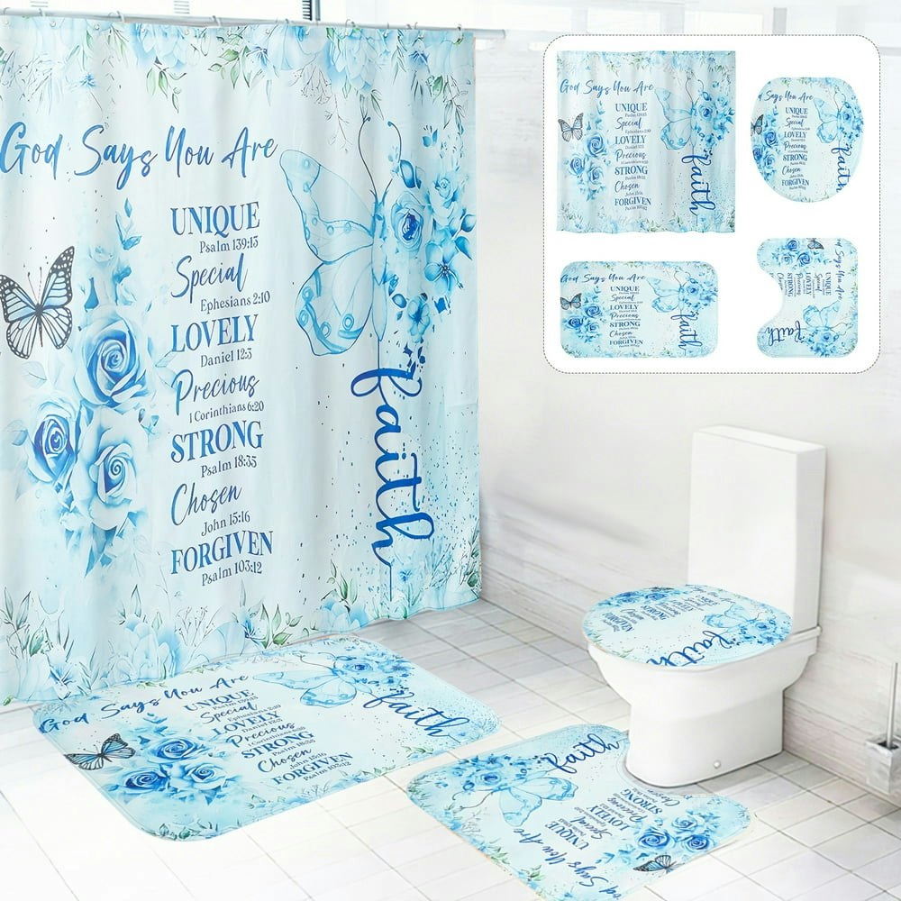 Dznils 16-Piece Blue Floral Shower Curtain and Rug Set: $19.99 Dznils 16-Piece Blue Floral Shower Curtain and Rug Set: $19.99