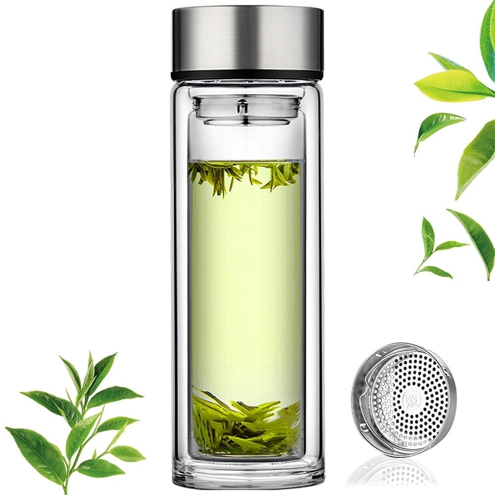 Paracity 12oz Double Wall Glass Tea Tumbler with Infuser: $10.99
