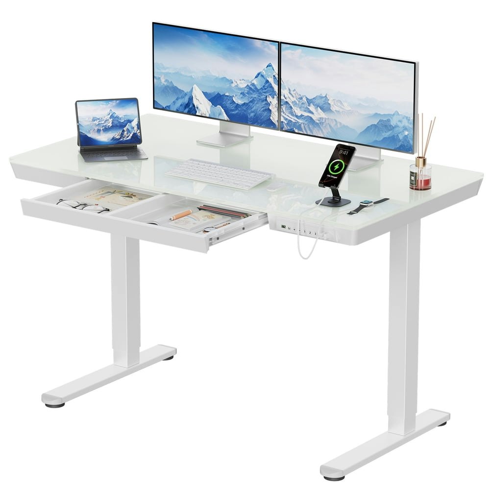 Chitooma 48" x 24" Glass Top Electric Standing Desk with Drawer: $199.09 Chitooma 48" x 24" Glass Top Electric Standing Desk with Drawer: $199.09