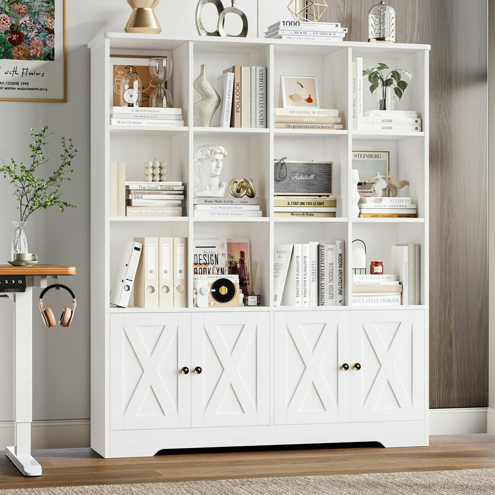 Homfa 12-Cube Double Wide Bookcase with Doors: $139.98