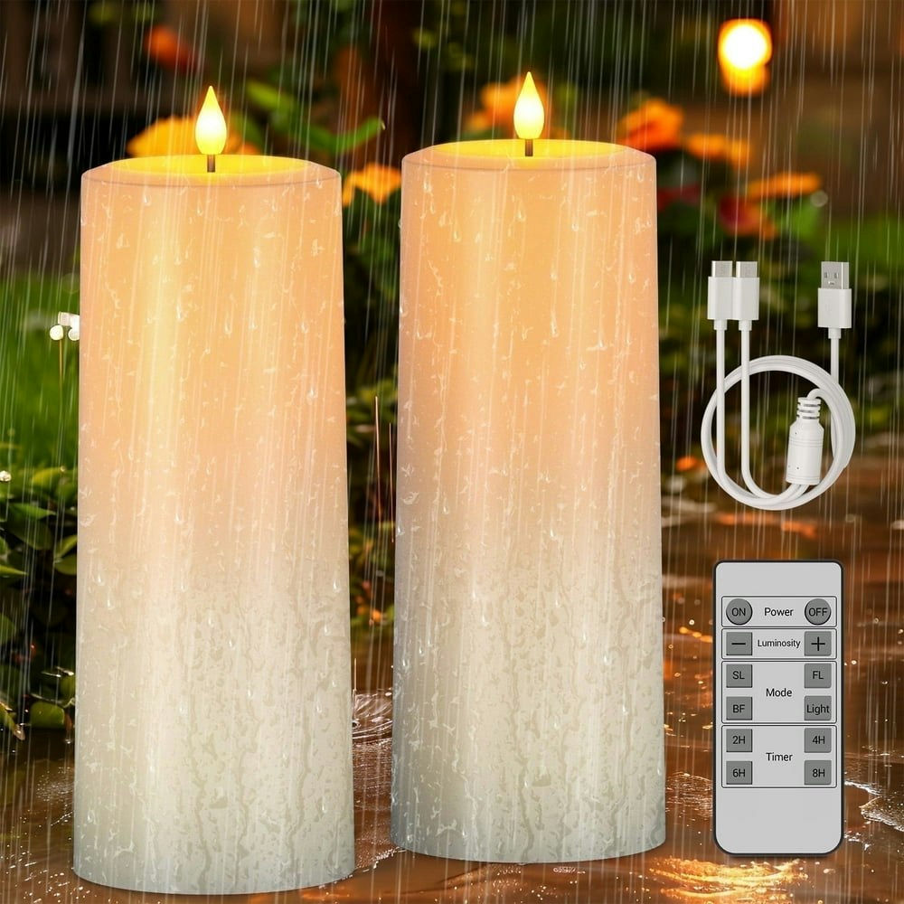Pchero Solar Outdoor Flameless Pillar Candles 2-Pack 4"x10": $29.69