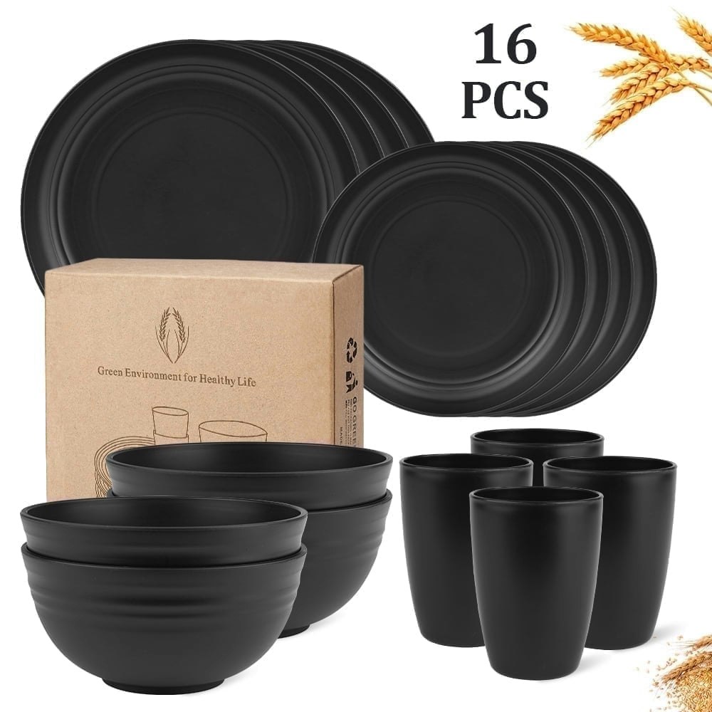 16-Piece Wheat Straw Plastic Dinnerware Set for 4: $16.99